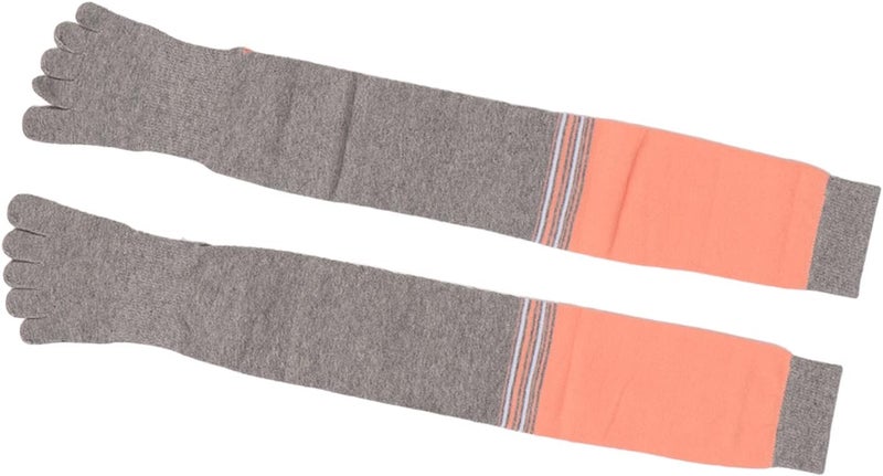 woobles Yoga Long Socks, Yoga High Socks, Fingers Slip Resistant Cotton Sweat Absorption Fitted Wrap Women High Socks (Striped Light Grey) - Image 1
